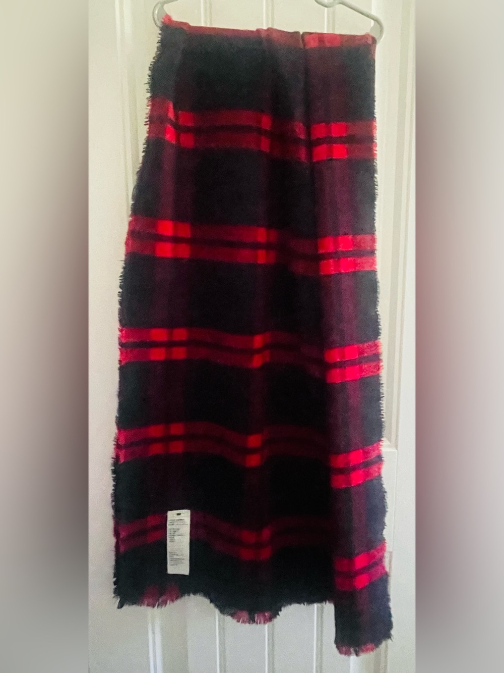 Abercrombie Kids Red Blue Buffalo Plaid Blanket Scarf Oversized Fringe